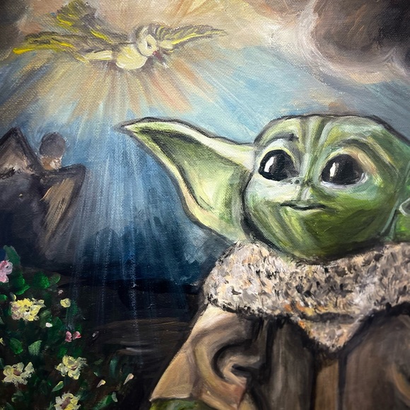 ⚜️ Acrylic painting “Baby Yoda and divine Grace”, Star Wars Din Grogu  Star Wars - Picture 4 of 6